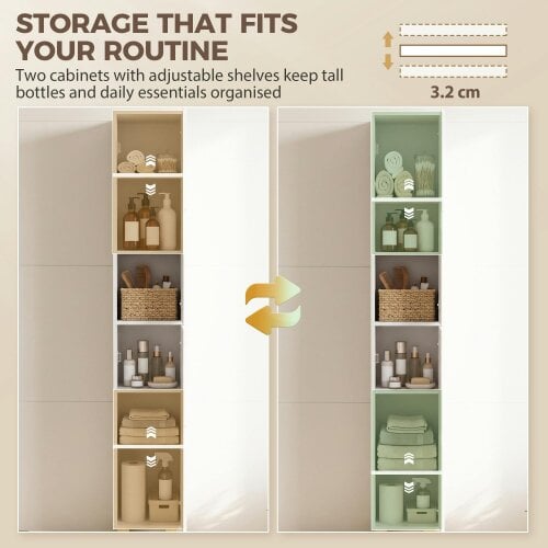HOMCOM 170cm Tall Bathroom Storage Cabinet with Adjustable Shelf, White