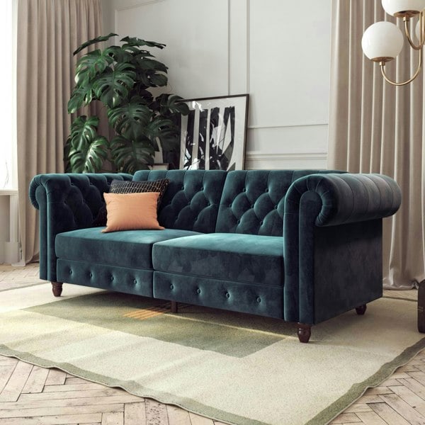 Dorel Home Felix Chesterfield Sofa Bed in Velvet Blue