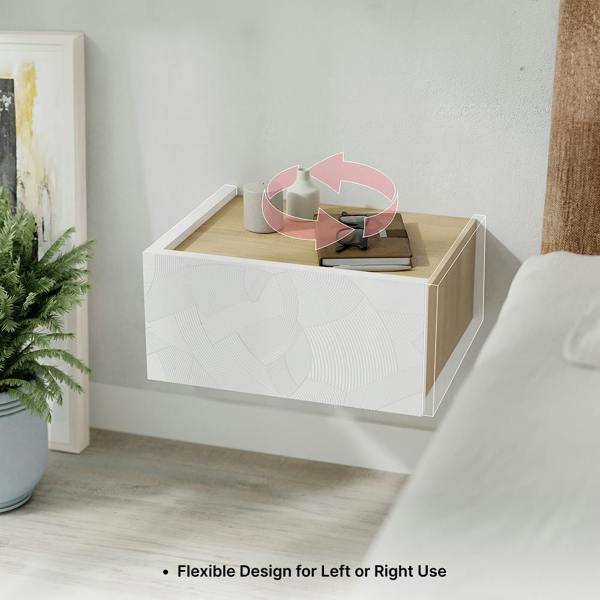 Decortie Floating Bedside Table w/ Drawer Handleless Modern Nightstand Wall-Mounted Storage Cabinet Space-Saver Bedroom