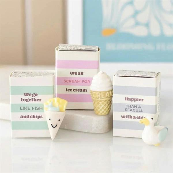 Seagull and ice cream token gift set with display boxes and ice cream cone charms