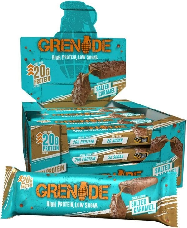 Grenade High Protein, Low Sugar Bar - Chocolate Chip Salted Caramel, 12 x 60 g