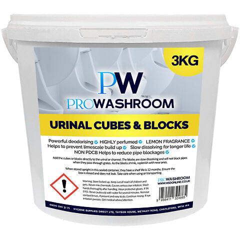 ProWashroom PW PROWASHROOM Urinal Channel Blocks 3KG - Lemon Fragrance - Non PDCB - Slow Dissolving - 30 Day Control