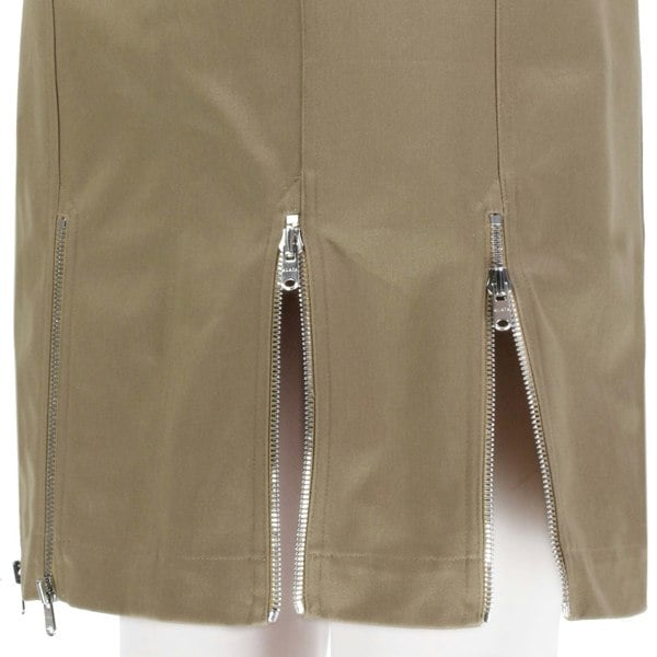 Alaia khaki cotton gabardine pencil skirt silver tone zips
