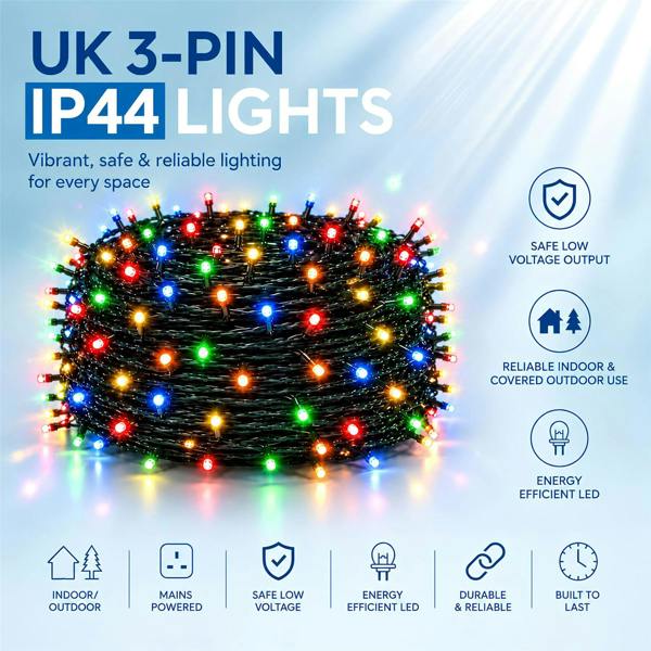 Multicolour Fairy String Lights with 8 Modes, Mains Power, Memory and Auto Timer, Green Cable, 300 to 1000 LED Options image 4