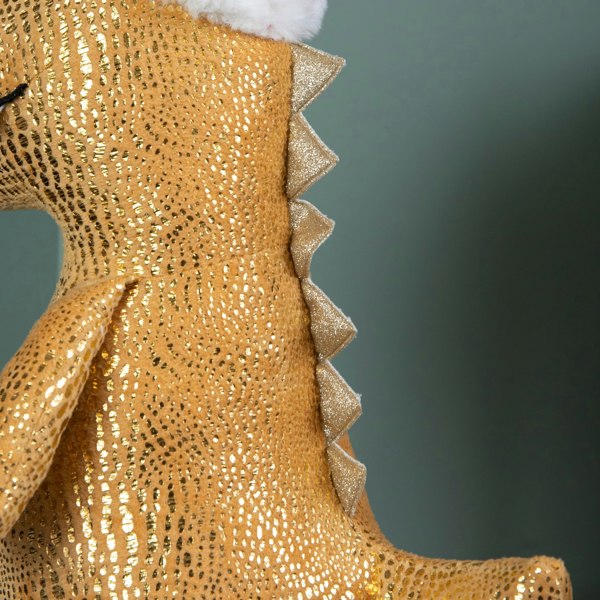 Samuel Alexander 60cm Gold Plush Tyrone-Rex Dino Standing Christmas Decoration with Santa Hat