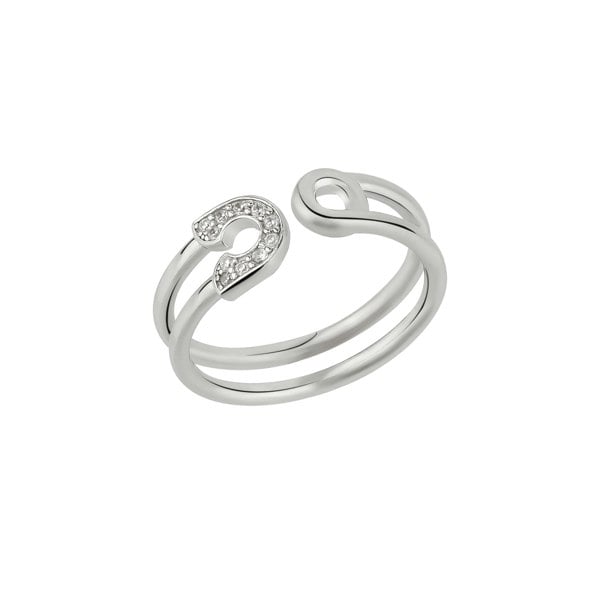 Spero London Sterling Silver Pave Jewelled Safety Pin Ring