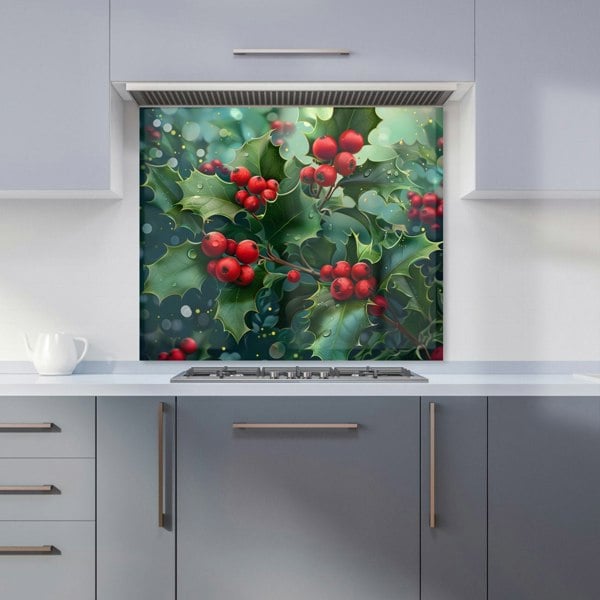 Warren Reed - Designer Festive Holly with Dew-Kissed Berries Kitchen Splashback