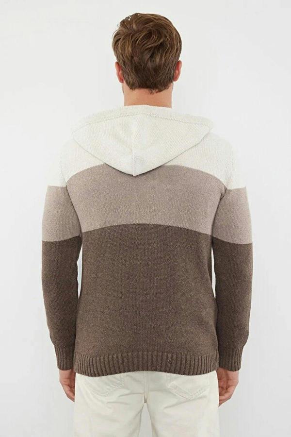 WOVCOR Color Block Knit Men's Sweater with Hood