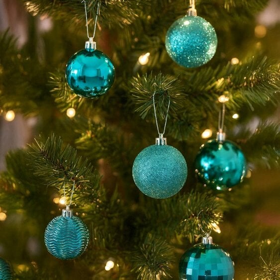 Neo Brilliant Blue 36 Christmas Tree Ornaments Set Baubles Glitter Balls Holiday Festive Decorations Assorted Sizes Colours Home Party Décor