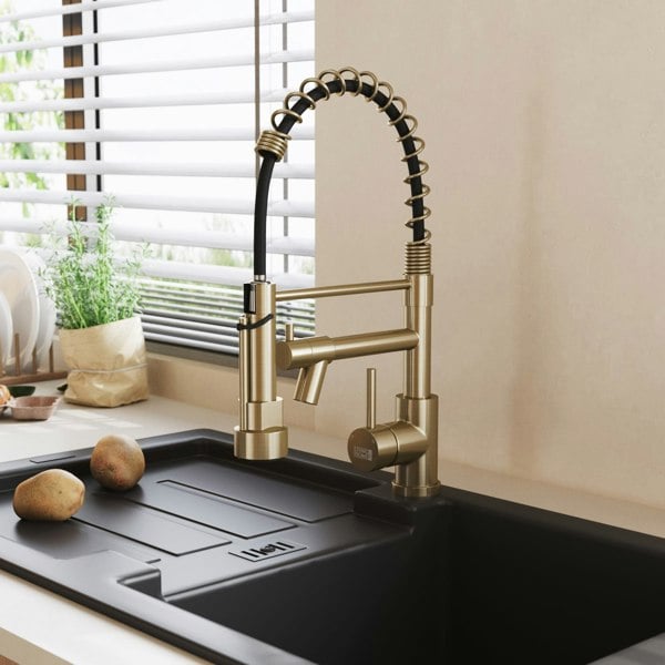 Stainless Steel Kitchen Faucet with Pull Down Spring Spout and Pot Filler Kitchen Taps Living and Home Brushed Gold