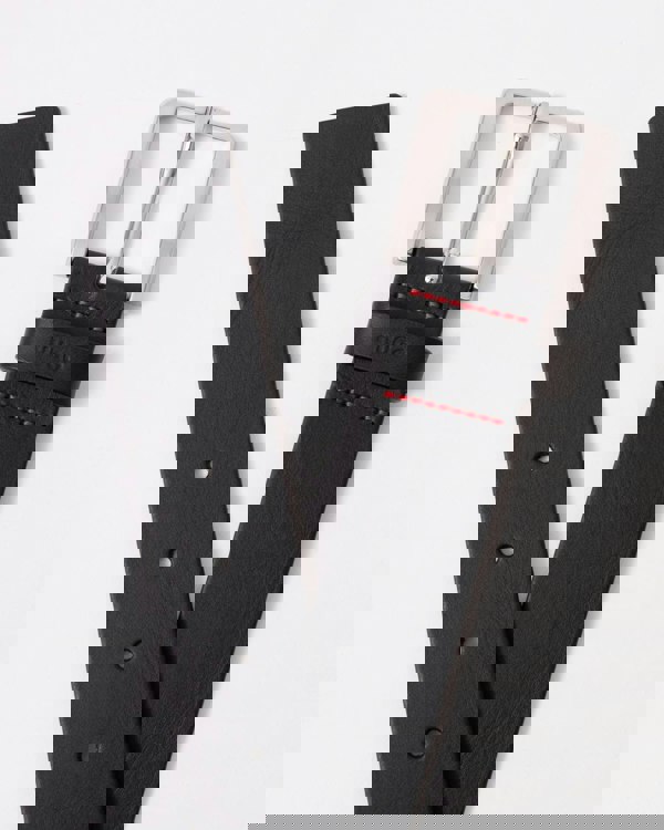 HUGO Gionios Mens Grainy Embossed-Leather Belt with Brushed Metal Hardware NOS