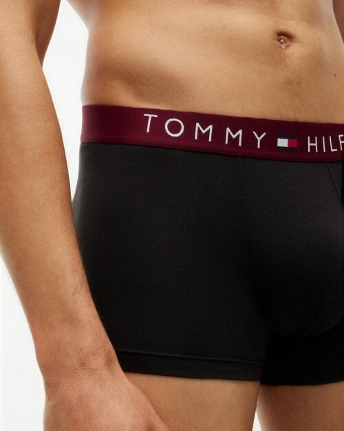 Tommy Hilfiger 3 Pack Waistband Mens Trunks - Medium Red/Raspberry Juice/Burgundy