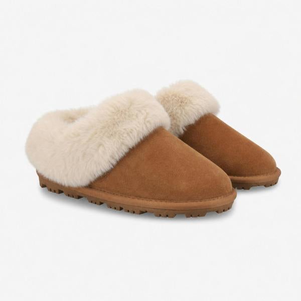 Totes SUEDE BOOTIE WITH FUR CUFF Slipper Boots Slipper Boots   in  Tan