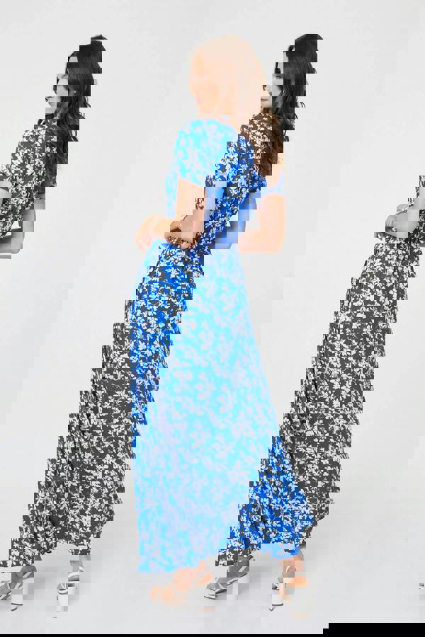 Blue | Ditsy Floral Shirred V-Neck Maxi Dress