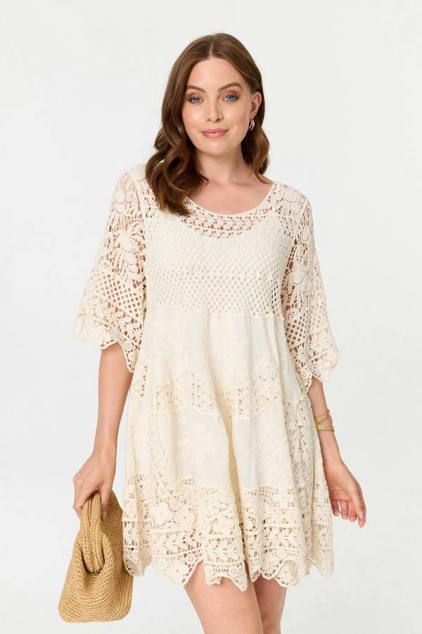 Ivory | Semi Sheer Crochet Texture Short Dress