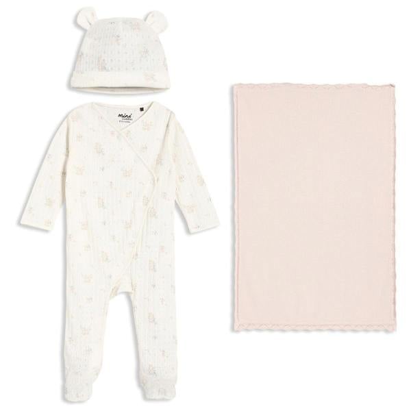 Mini Cuddles Baby Girl Floral Print 3pc Essentials Gift Set, Multicolour