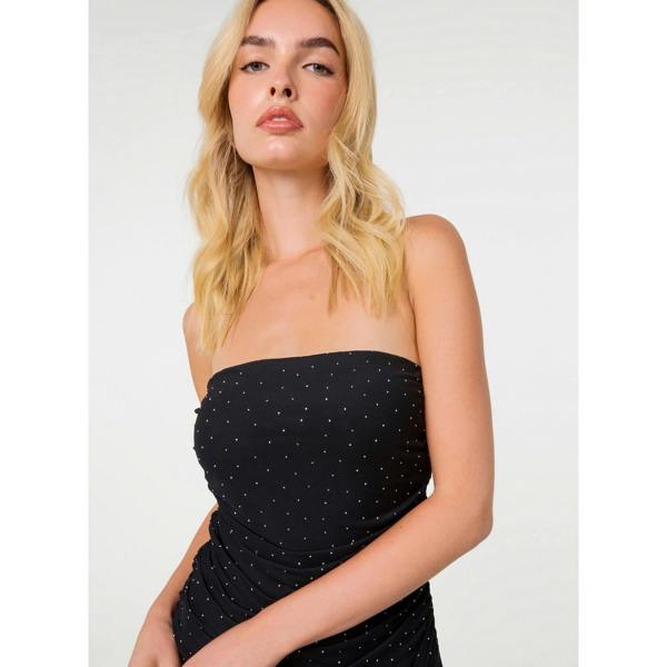 Pink Vanilla Bandeau Diamante Mesh Mini Dress