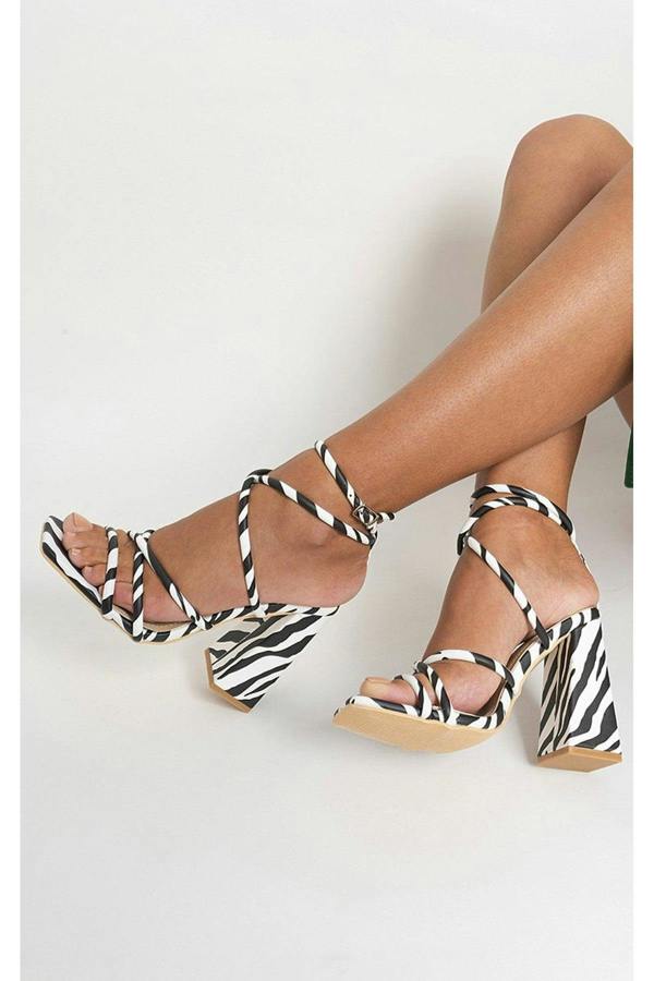 Michaela Strappy Ankle Block Heeled Sandals - Zebra