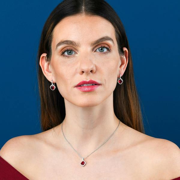 namana 925 Sterling Silver Red Cushion Shaped Halo Pendant Necklace For Women