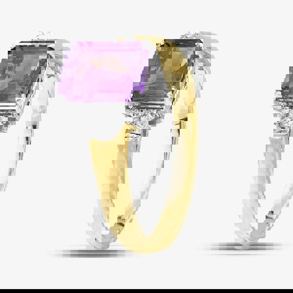 T. H. Baker 9ct Yellow Gold Emerald Cut Amethyst & Diamond Shoulder Set Solitaire Ring L51768