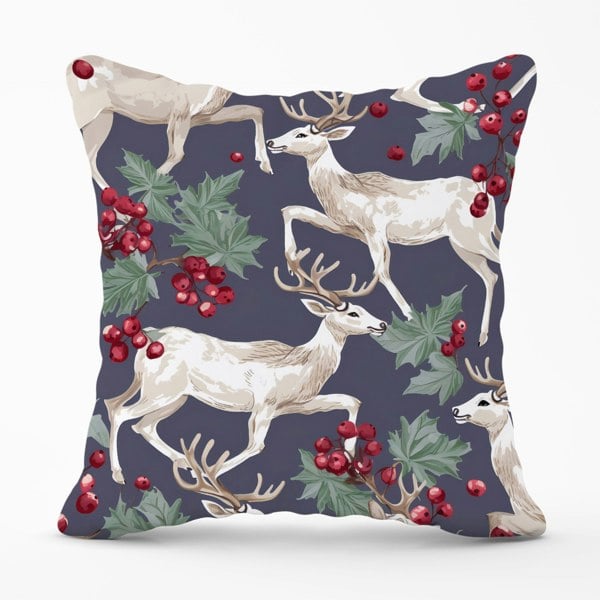 Warren Reed Reindeers And Holly Cushions