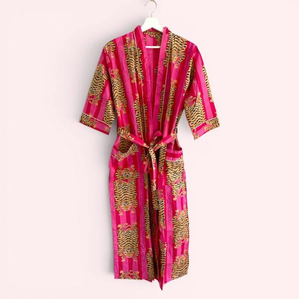 Hayley & Co Pink Tiger Print 100% Cotton Dressing Gown