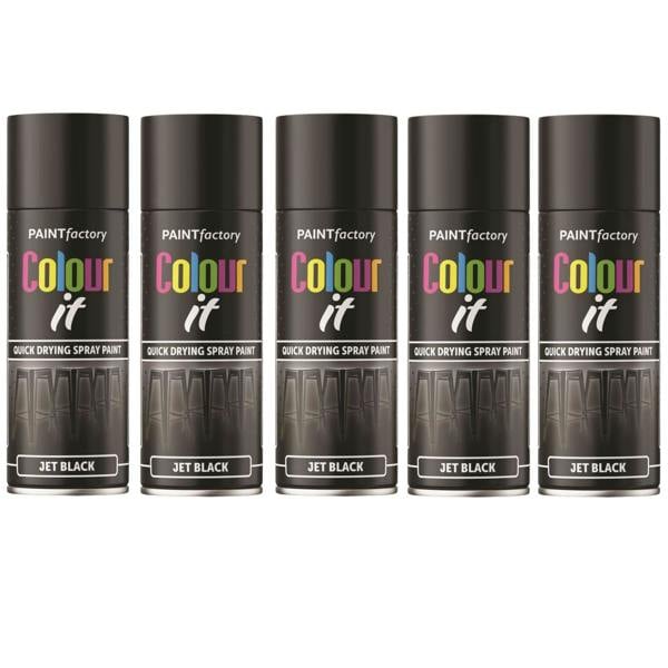 Paint Factory 5X  Jet Black Gloss Spray Paint 400ml
