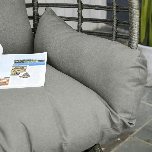 Grey thick cushion set on wicker egg chair with seat pad and back support