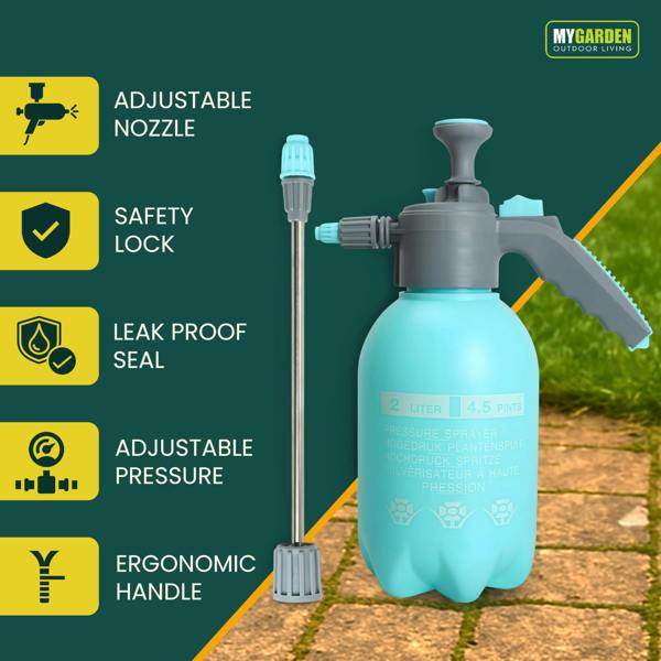 My Garden Outdoor Living Garden Pressure Sprayer - Adjustable Nozzle & Safety Lock  Pump Spray Bottle-Garden Hand Pressure Sprayer Pump Action Bottle