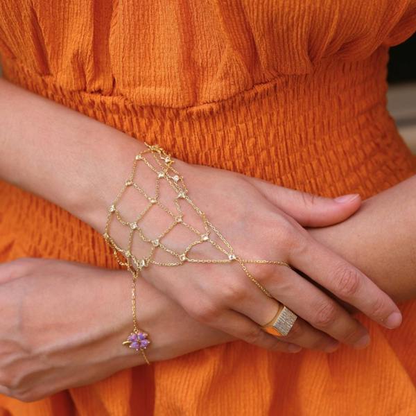 Spero London Sterling Silver Mesh Hand Harness Bracelet