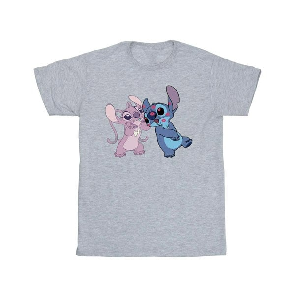 Disney Girls Lilo & Stitch Kisses Cotton T-Shirt - Sports Grey