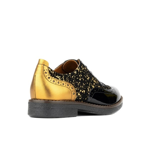 Embassy London The Artist - Black & Gold - Women's derby shoe in golden paint drops on black leather