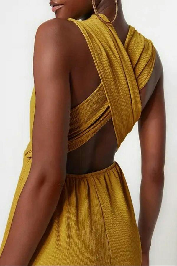 WOVCOR Woven Slit Maxi Beach Jumpsuit