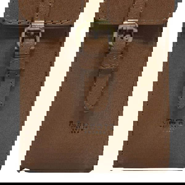 Assots London 'PETRA' Tan Polished VT Real Leather Mobile Phone Crossbody Bag