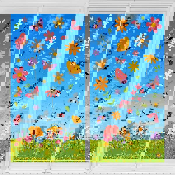 WALPLUS WSW6009 - Butterflies In The Meadow Of Flowers Window Clings