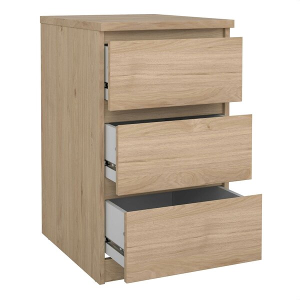 Wyld Haus Budapest Natural Oak Effect Wooden Bedside Table 3 Drawers