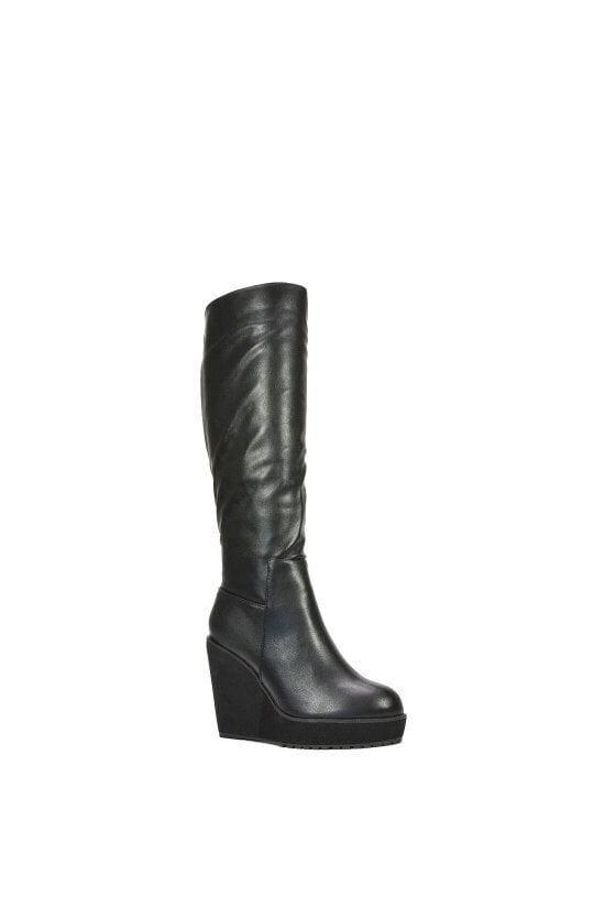 XY LONDON Knee High Wedge Heel Boots With Platforms