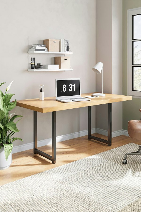Living and Home Black Square Metal Desk Frame Base with Adjustable Plastic Table Foot Protectors - 110cm W x 50cm D x 71cm H