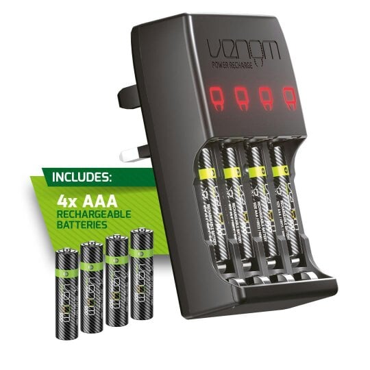 Venom Pro Charge Plug In Wall Battery Charger plus 4 x AAA Rechargeable Batteries