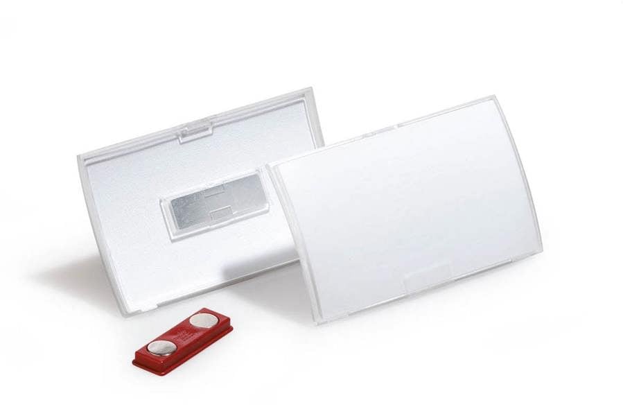 Durable CLICK FOLD Magnet Name Tag Badge Holders + Inserts | 10 Pack | 54 x 90mm