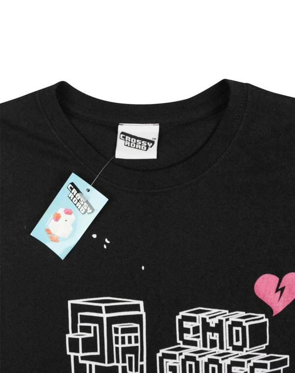 Crossy Road Mens Black Emo Goose Short Sleeved T-Shirt