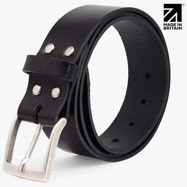 Rolled black 40mm full-grain Italian leather belt with polished nickel buckle