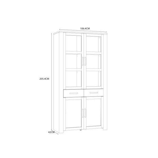 Wyld Haus Southampton White and Natural Oak Effect Display Cabinet with LED Lighting 4 Door 2 Drawer