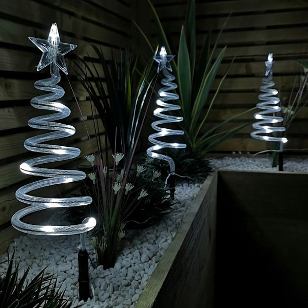 Samuel Alexander Set of 4 Battery Operated LED Cool White Spiral Tree Path Lights Christmas Decoration with Timer