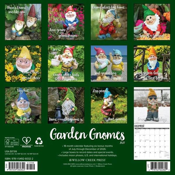 Garden Gnomes Calendar 2027, Wall Calendars, Month To View, Lifestyle, Gift