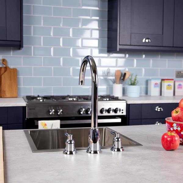 Flode Narvik | Dual Lever 3 Hole Kitchen Tap | Chrome Finish