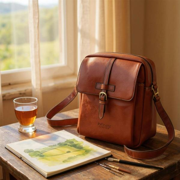 Infinity Leather Genuine Leather Vintage Crossbody Messenger Travel Bag - Ashby
