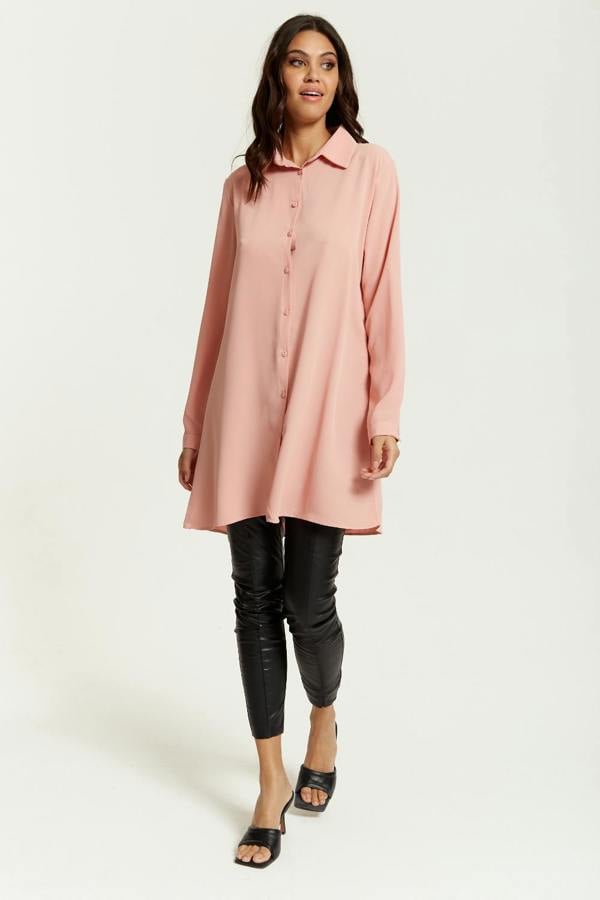 Hoxton Gal Oversized Shirt Tunic with Long Sleeves in Pink