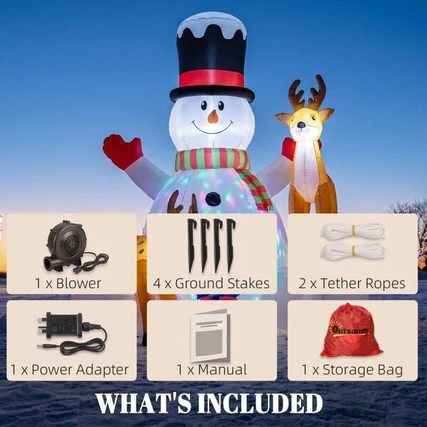 Bobobiy 7ft Giant Christmas Inflatable Snowman with 2 Reindeer, Outdoor Blow Up Christmas Decoration with LEDs, Bag