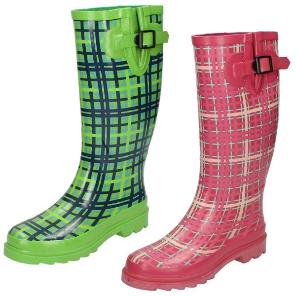 Spot On Ladies Spot On Tartan Print Wellington Boots